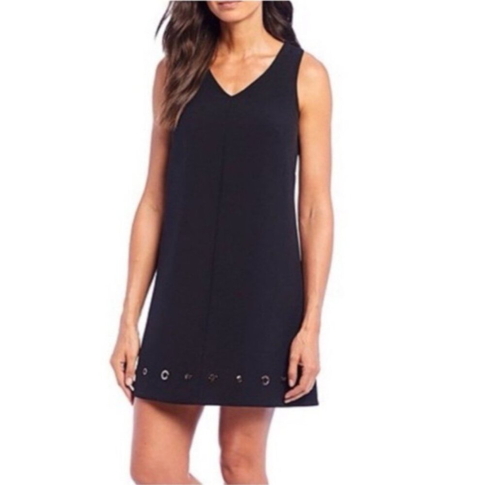 Alex Marie Dress 16 Black Grommet Sleeveless Stretch Shift Tie Back